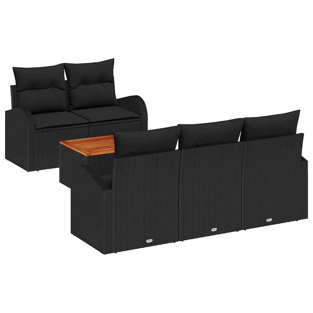 Garden Sofa Set 6 pcs Black Poly Rattan