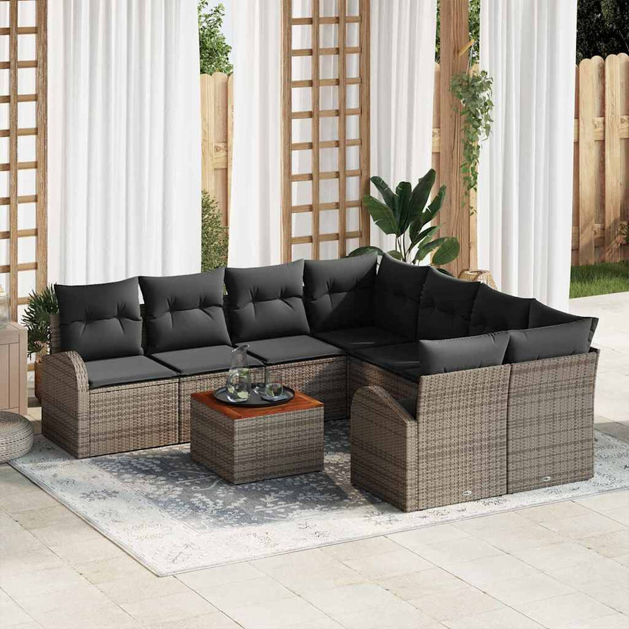 Garden Sofa Set 9 pcs Grey Poly Rattan