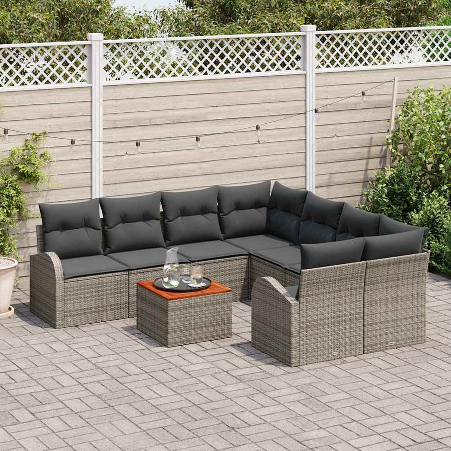 Garden Sofa Set 9 pcs Grey Poly Rattan