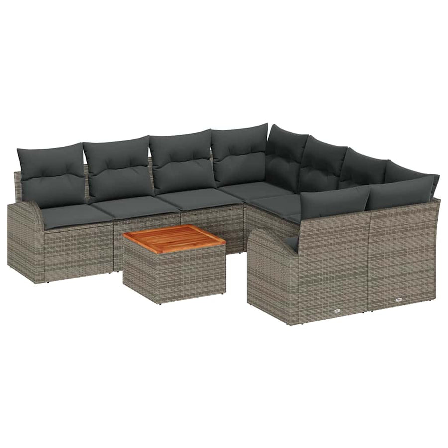 Garden Sofa Set 9 pcs Grey Poly Rattan