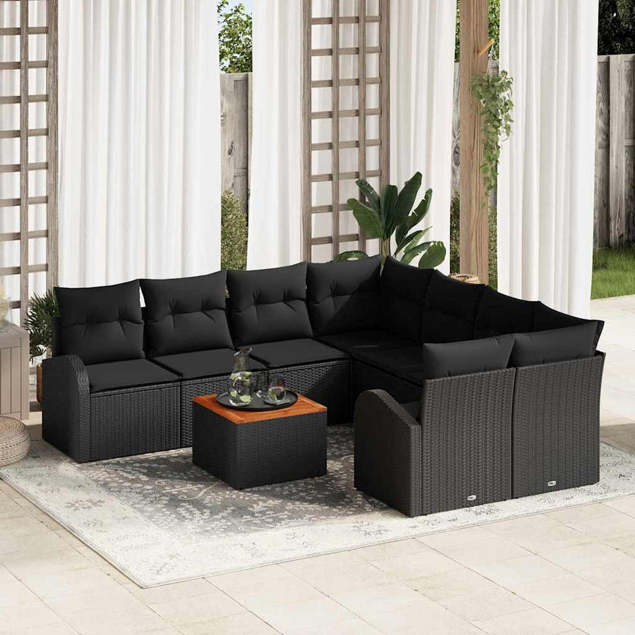Garden Sofa Set 9 pcs Black Poly Rattan