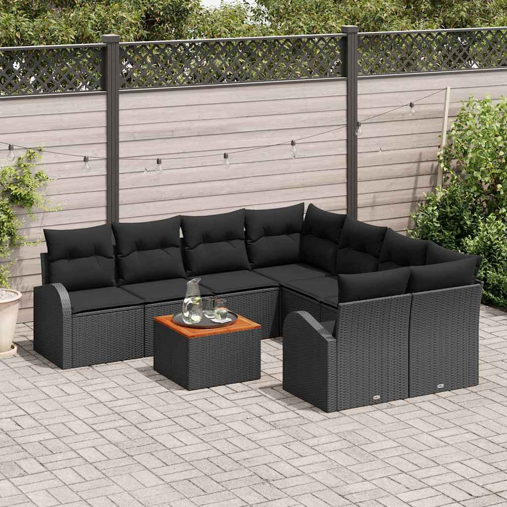 Garden Sofa Set with Storage 9 pcs Black Poly Rattan