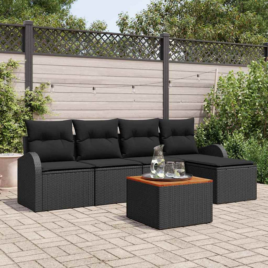 Garden Sofa Set 6 pcs Black Poly Rattan