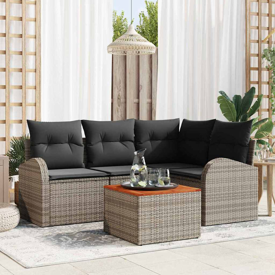 Garden Sofa Set 5 pcs Grey Poly Rattan