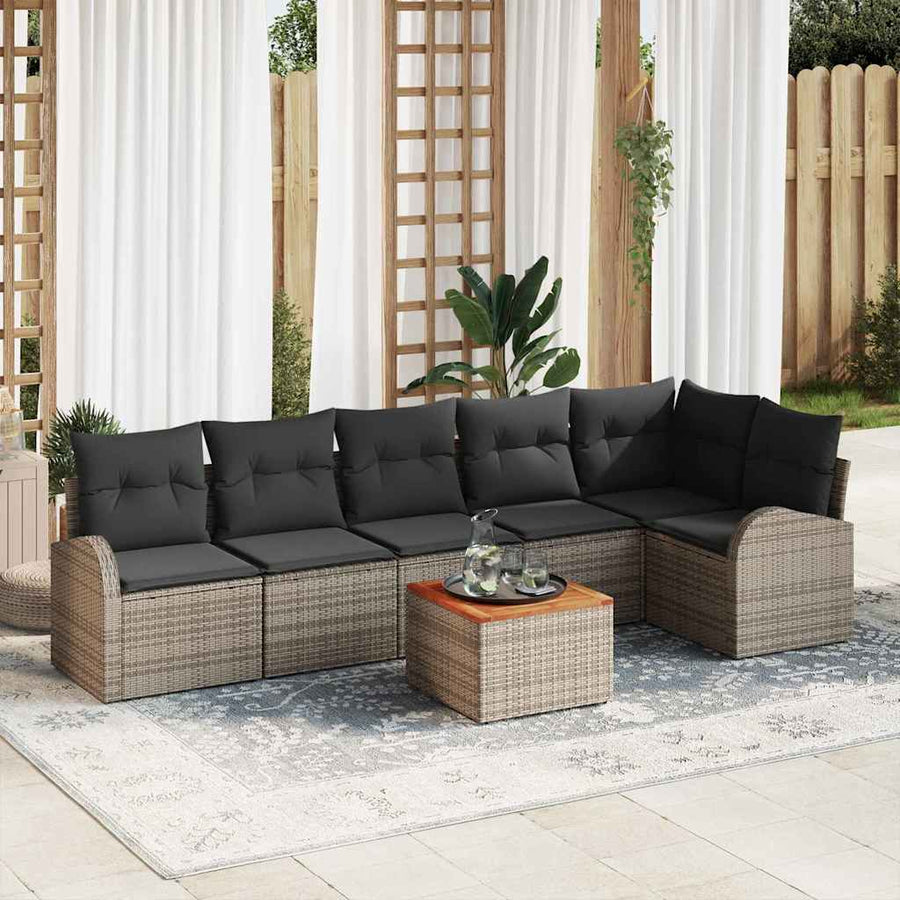 Garden Sofa Set 7 pcs Grey Poly Rattan