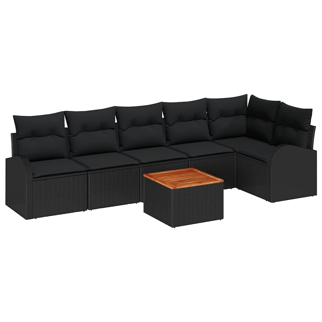 Garden Sofa Set with Storage 7 pcs Black Poly Rattan