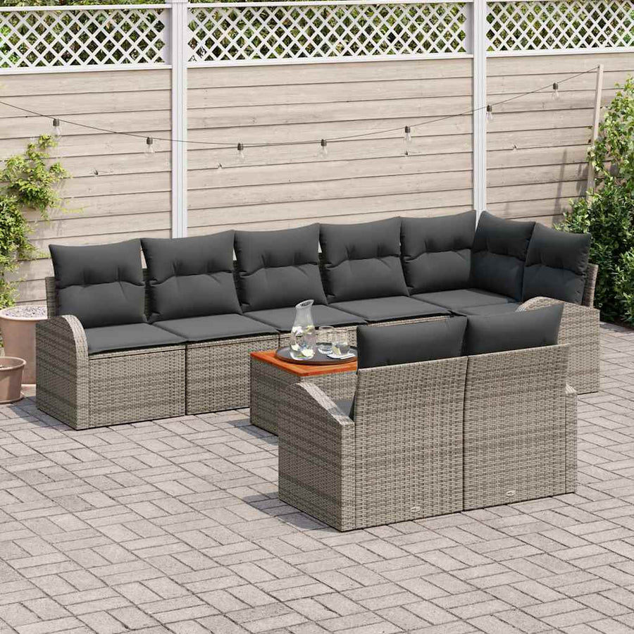 Garden Sofa Set 9 pcs Grey Poly Rattan