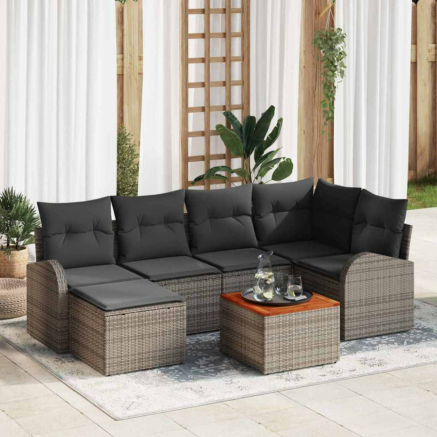 Garden Sofa Set 7 pcs Grey Poly Rattan