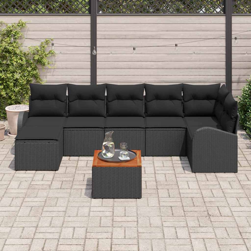 Garden Sofa Set with Storage 8 pcs Black Poly Rattan