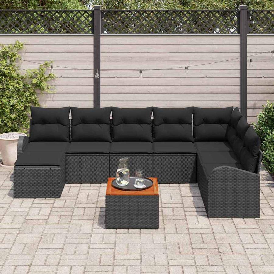 Garden Sofa Set 9 pcs Black Poly Rattan