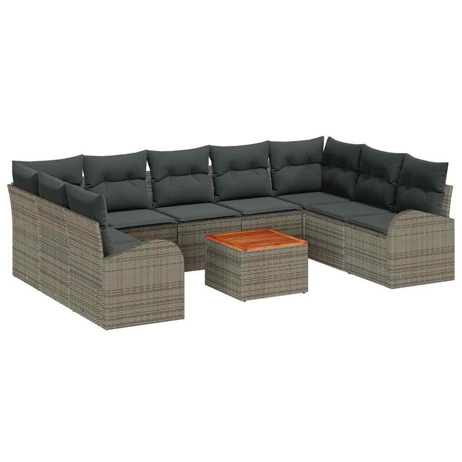 Garden Sofa Set 10 pcs Grey Poly Rattan