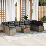 Garden Sofa Set with Storage 11 pcs Grey Poly Rattan