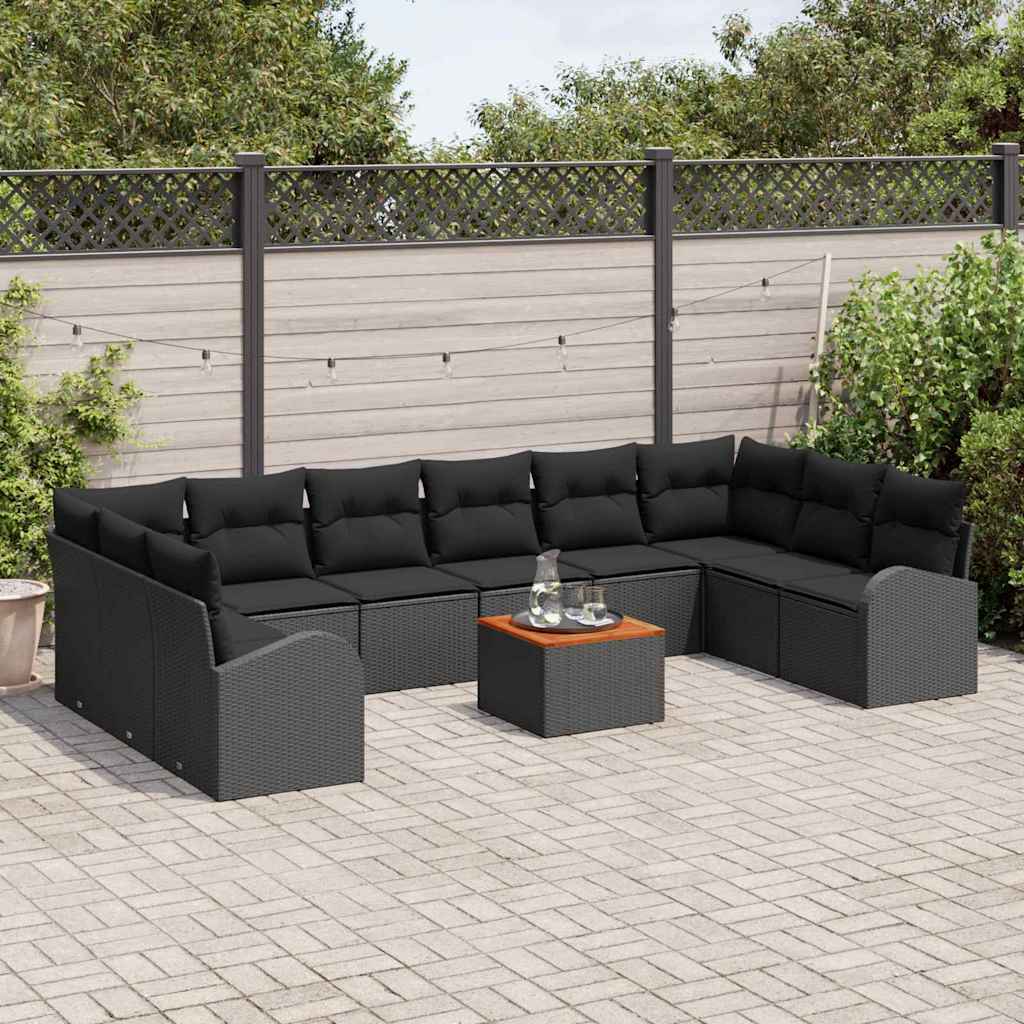 Garden Sofa Set with Storage 11 pcs Black Poly Rattan