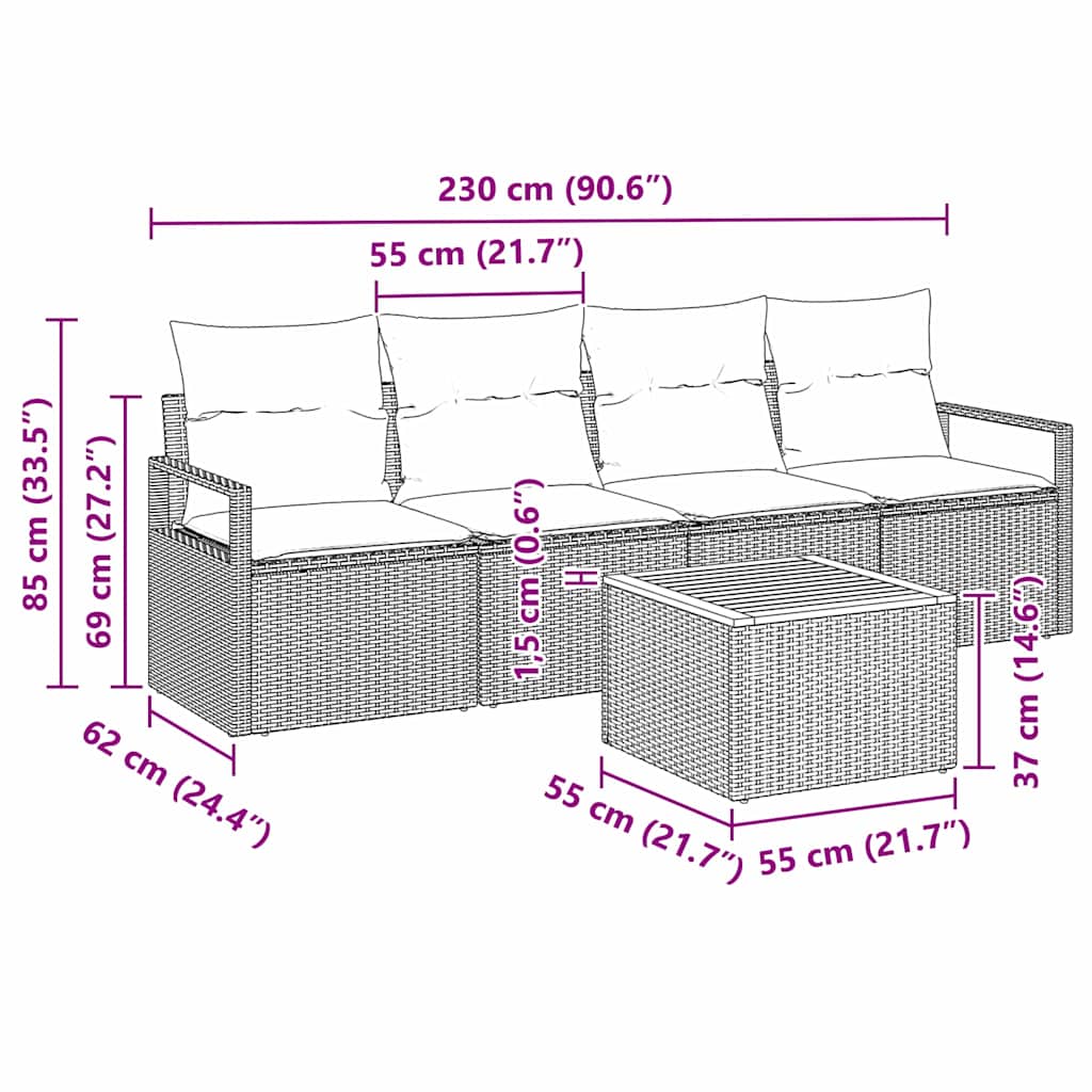 Garden Sofa Set 5 pcs Black