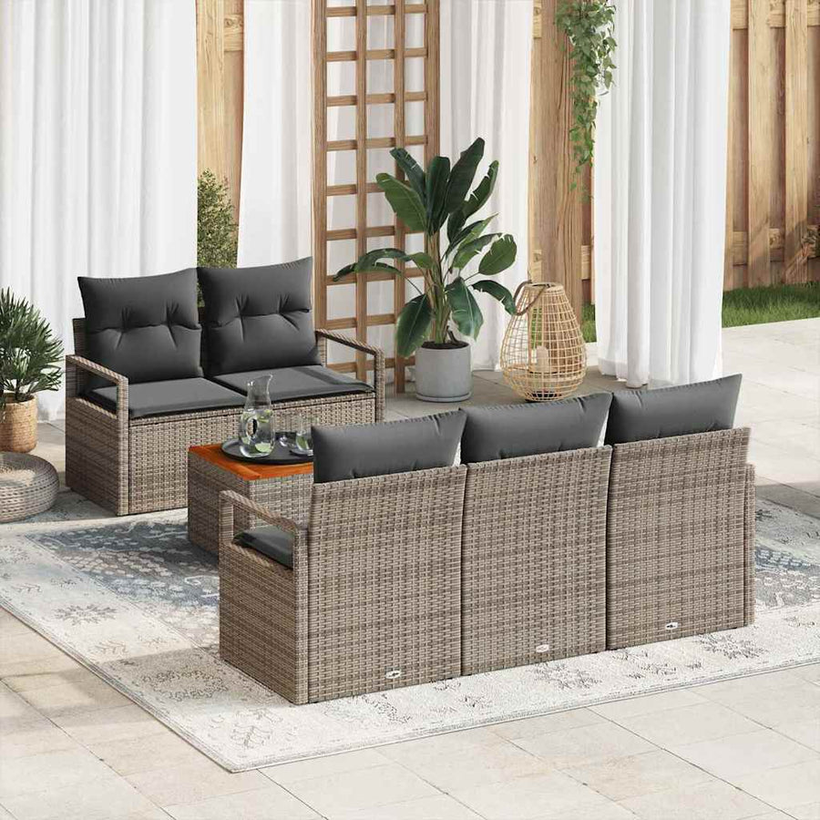 Garden Sofa Set 6 pcs Grey Poly Rattan