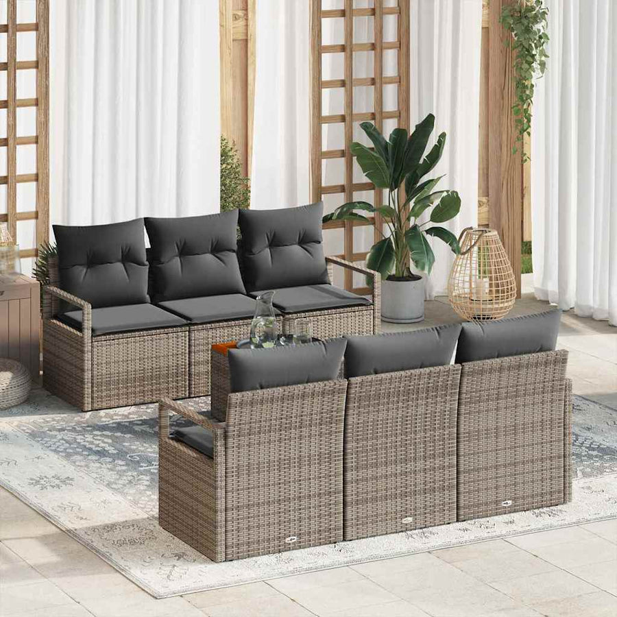Garden Sofa Set 7 pcs Grey Poly Rattan