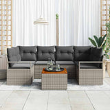 Garden Sofa Set with Storage 7 pcs Grey Poly Rattan