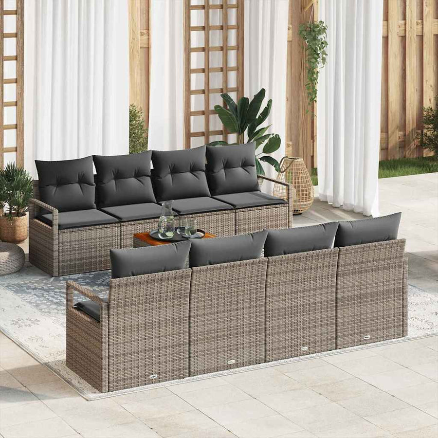 Garden Sofa Set 9 pcs Grey Poly Rattan
