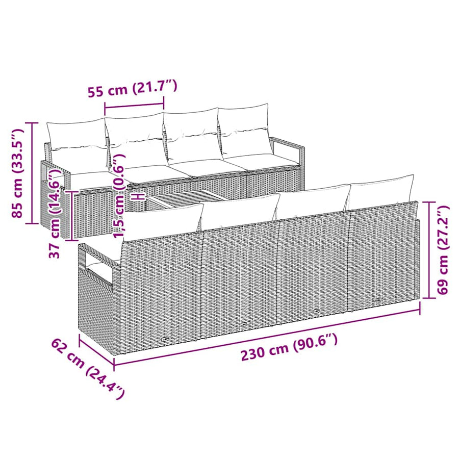 Garden Sofa Set 9 pcs Grey Poly Rattan