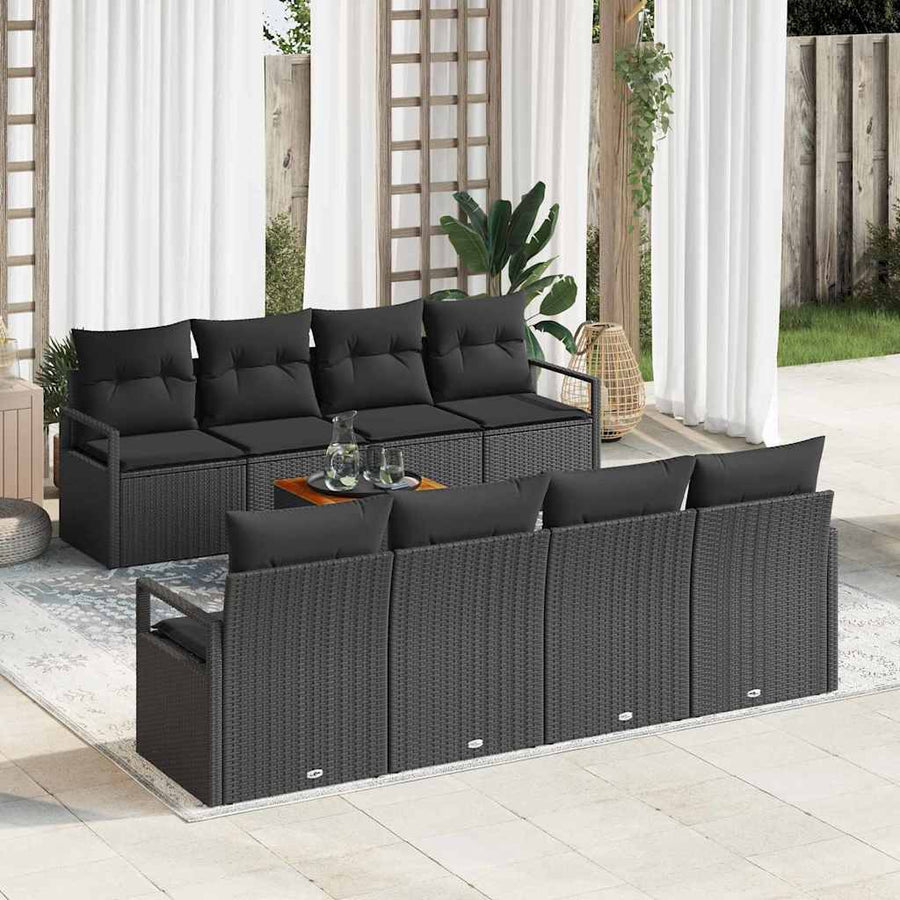 Garden Sofa Set 9 pcs Black Poly Rattan