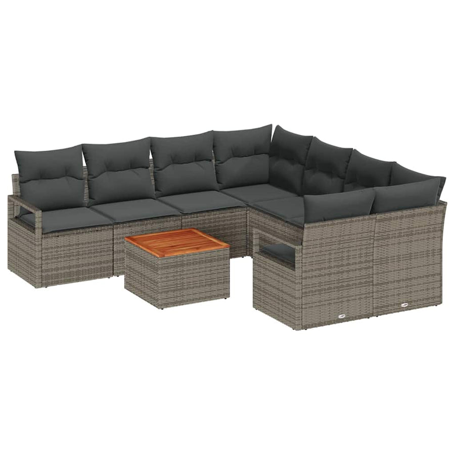Garden Sofa Set 9 pcs Grey Poly Rattan