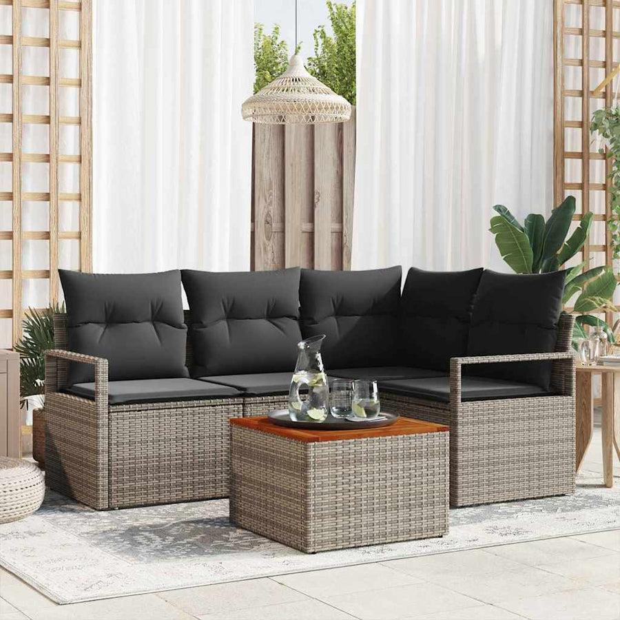Garden Sofa Set 5 pcs Grey Poly Rattan