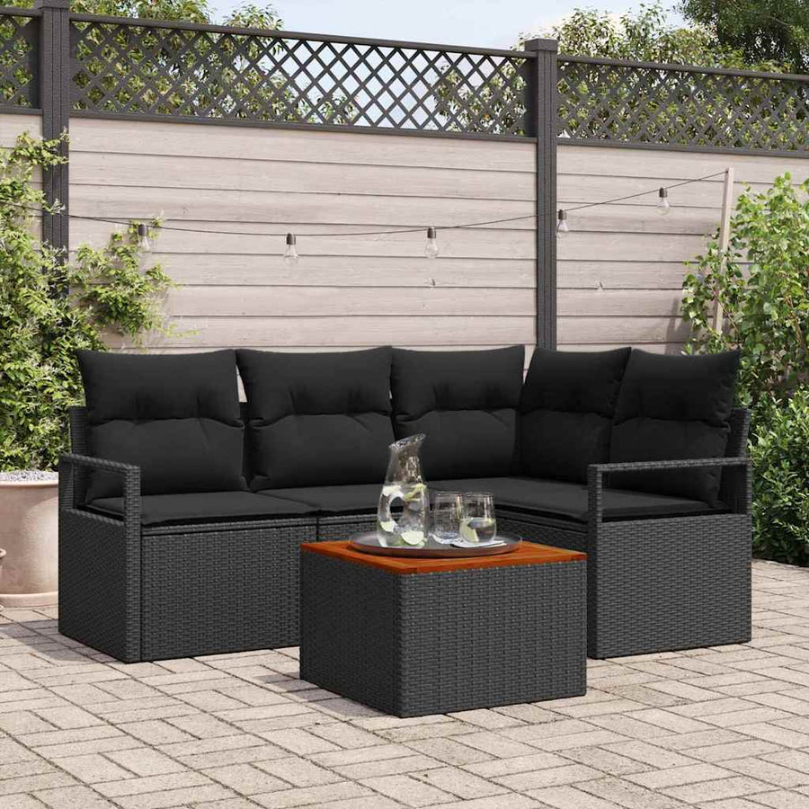 Garden Sofa Set 5 pcs Black Poly Rattan