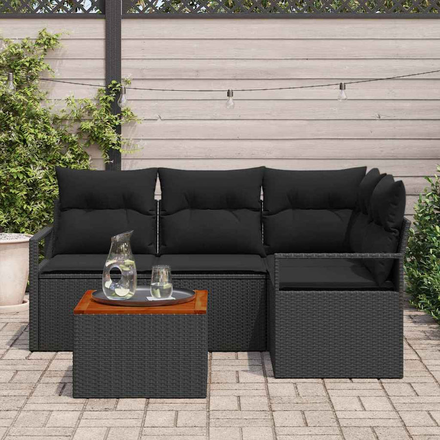 Garden Sofa Set 5 pcs Black Poly Rattan