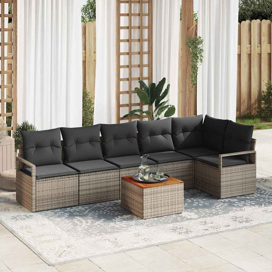 Garden Sofa Set 7 pcs Grey Poly Rattan