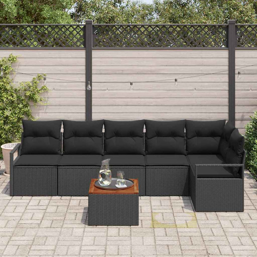 Garden Sofa Set 7 pcs Black Poly Rattan