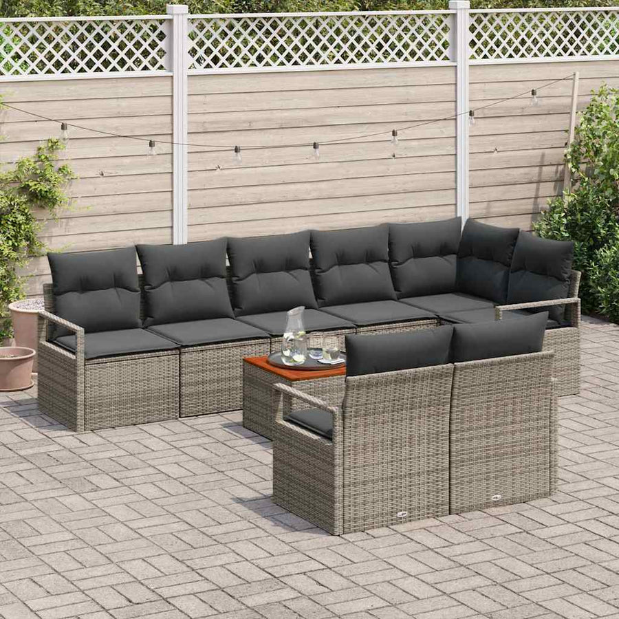 Garden Sofa Set 9 pcs Grey Poly Rattan