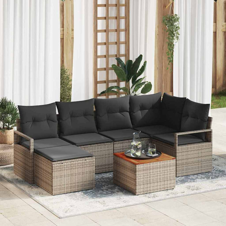 Garden Sofa Set 7 pcs Grey Poly Rattan