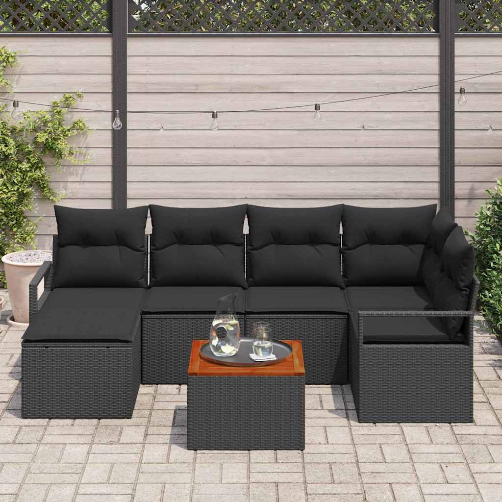 Garden Sofa Set with Storage 7 pcs Black Poly Rattan