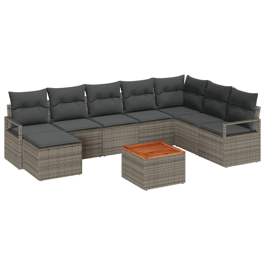 Garden Sofa Set 9 pcs Grey Poly Rattan
