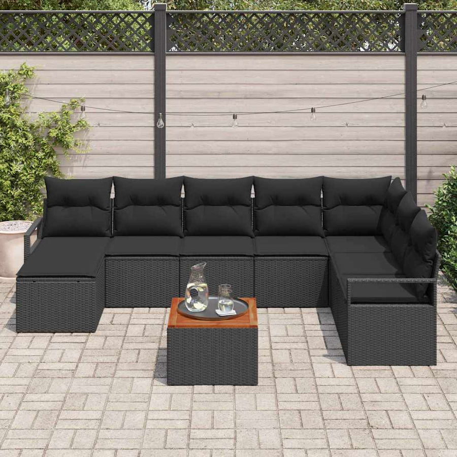 Garden Sofa Set 9 pcs Black Poly Rattan