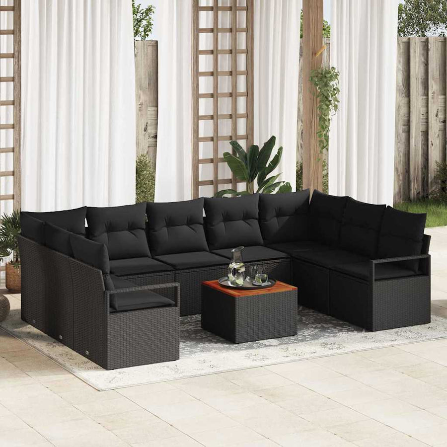 Garden Sofa Set 10 pcs Black Poly Rattan