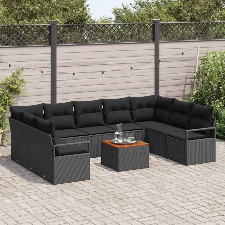 Garden Sofa Set 10 pcs Black Poly Rattan