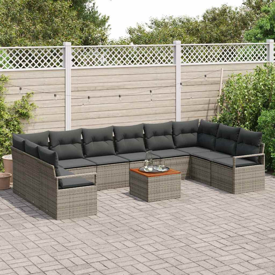 Garden Sofa Set 11 pcs Grey Poly Rattan