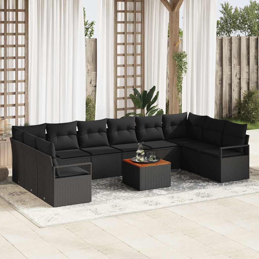 Garden Sofa Set 11 pcs Black Poly Rattan