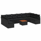 Garden Sofa Set 11 pcs Black Poly Rattan - Front View