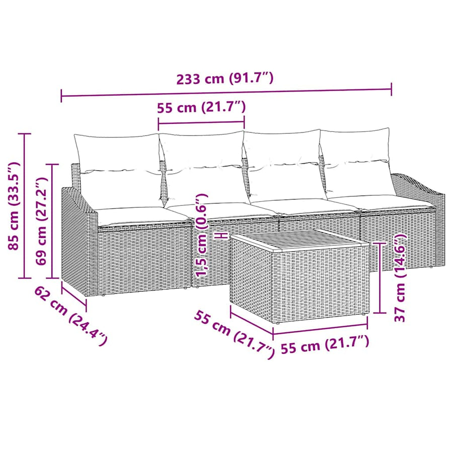 Garden Sofa Set 5 pcs Grey Poly Rattan