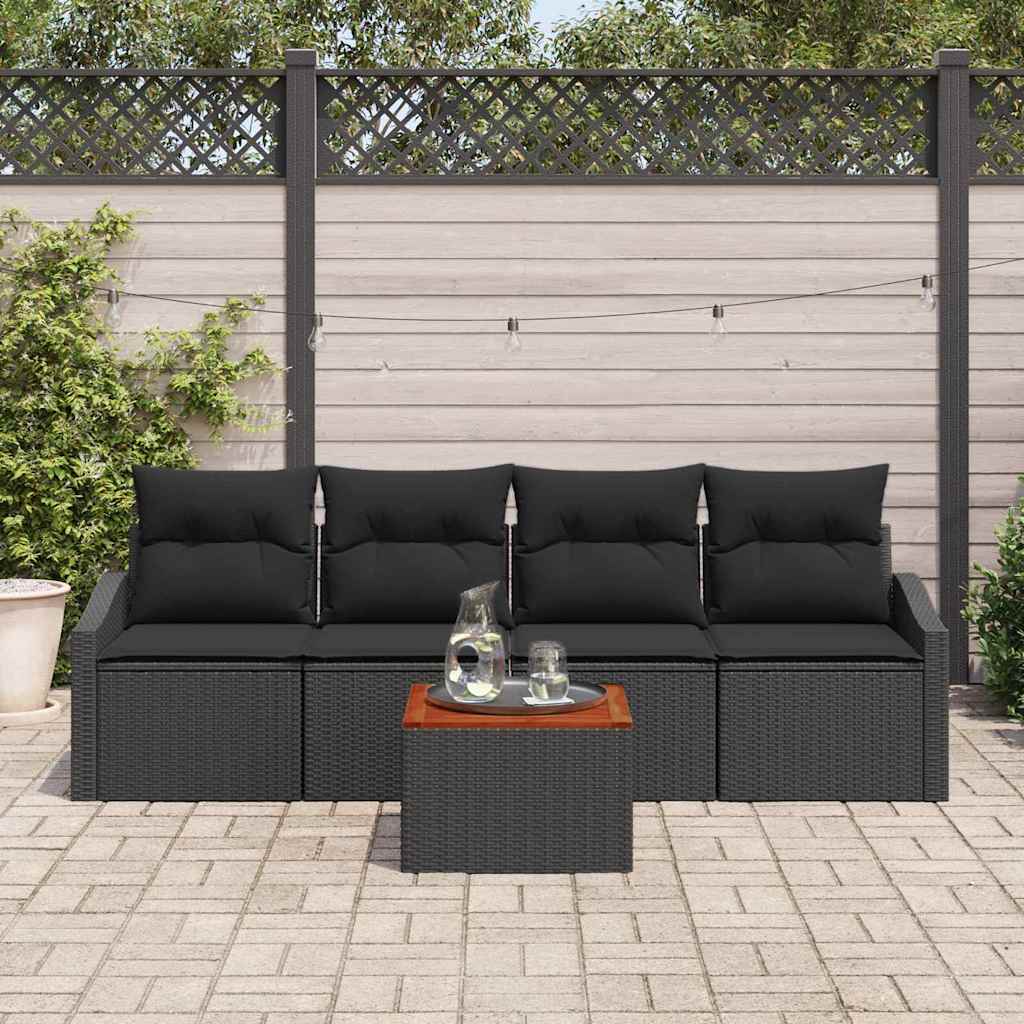 Garden Sofa Set 5 pcs Black Poly Rattan