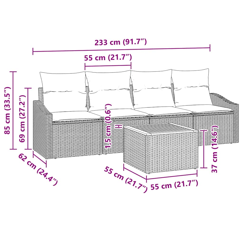 Garden Sofa Set 5 pcs Black Poly Rattan