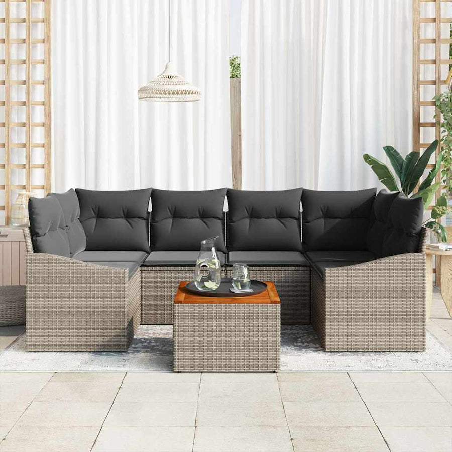 Garden Sofa Set 7 pcs Grey Poly Rattan