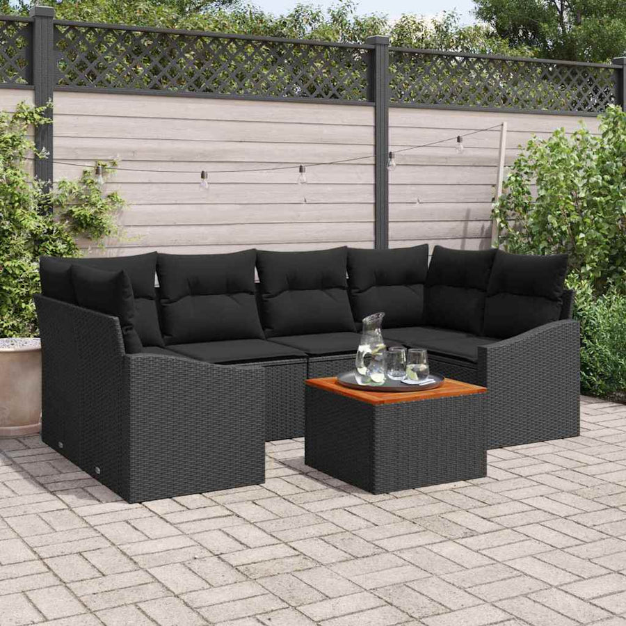 Garden Sofa Set 7 pcs Black Poly Rattan