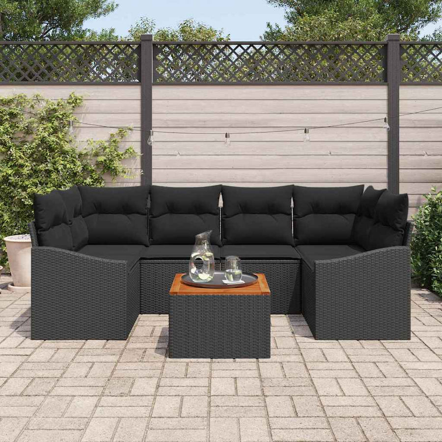 Garden Sofa Set 7 pcs Black Poly Rattan