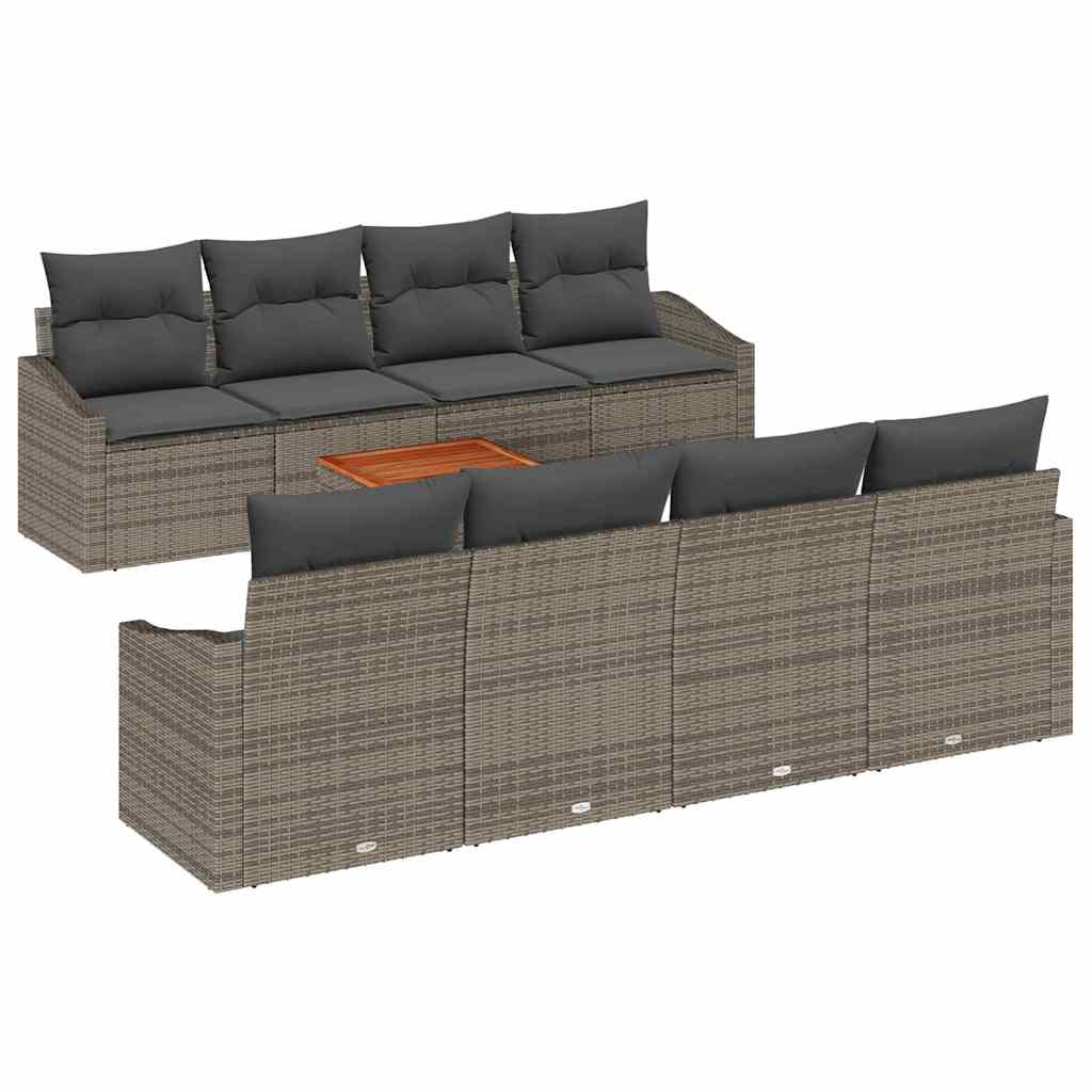 Garden Sofa Set with Storage 9 pcs Grey Poly Rattan