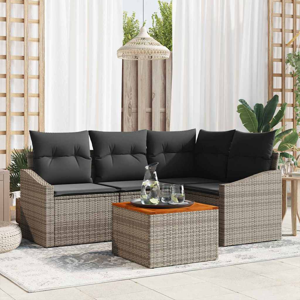 Garden Sofa Set with Storage 5 pcs Grey Poly Rattan
