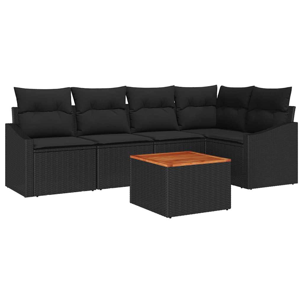 Garden Sofa Set with Storage 6 pcs Black Poly Rattan