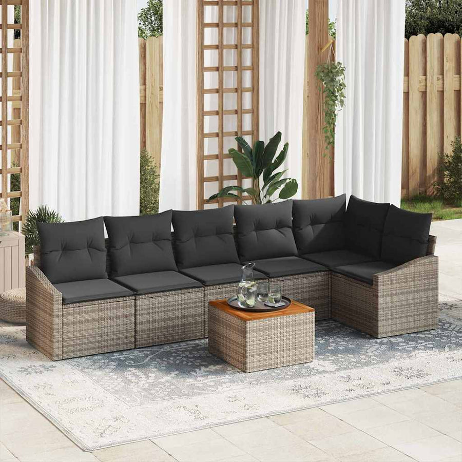 Garden Sofa Set 7 pcs Grey Poly Rattan